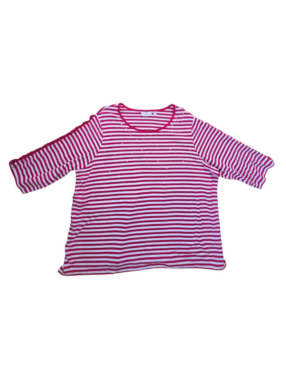 Quacker Factory Top Womens 3X Red White Stripe Nautical Coastal Preppy Shirt